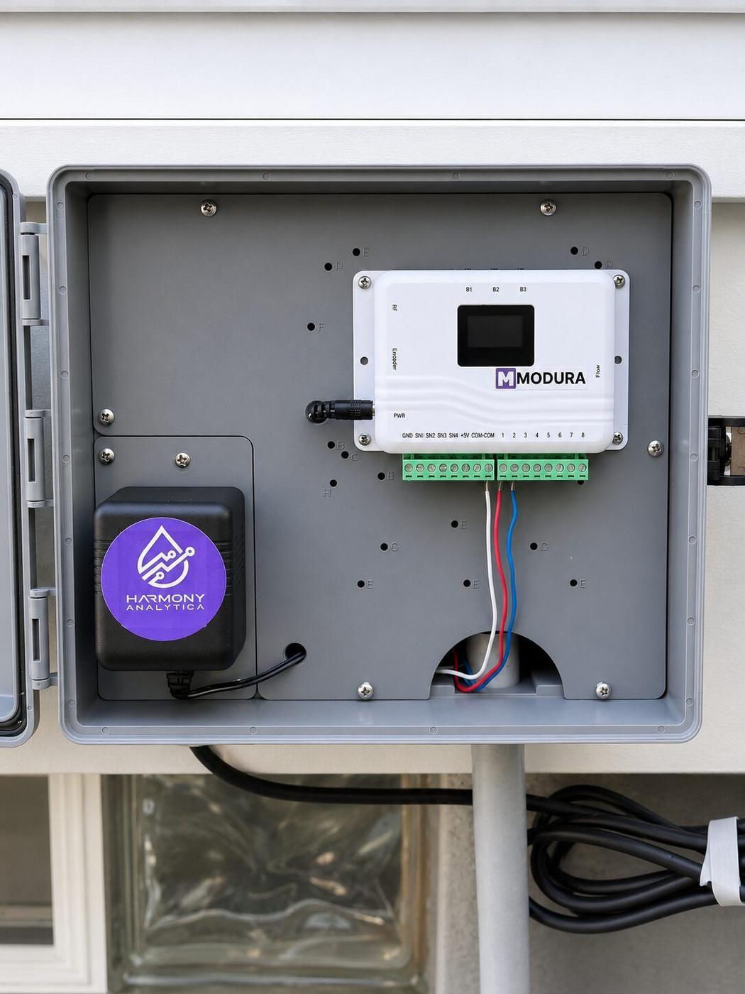 Custom IoT hub electronics inside a weatherproof enclosure